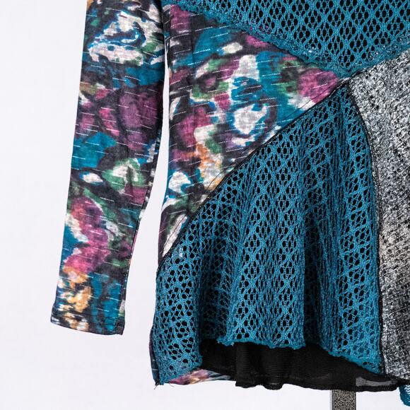 Mixed Media Colorful Art to Wear Top Women's Size SMALL Boho Abstract Patchwork - Picture 3 of 8